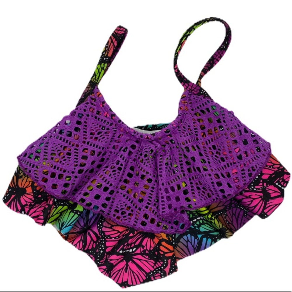 4/$12 💥♻ Extremely Me Swimsuit Top Purple & Butterflies Tankini | Sz 5/6 | 428